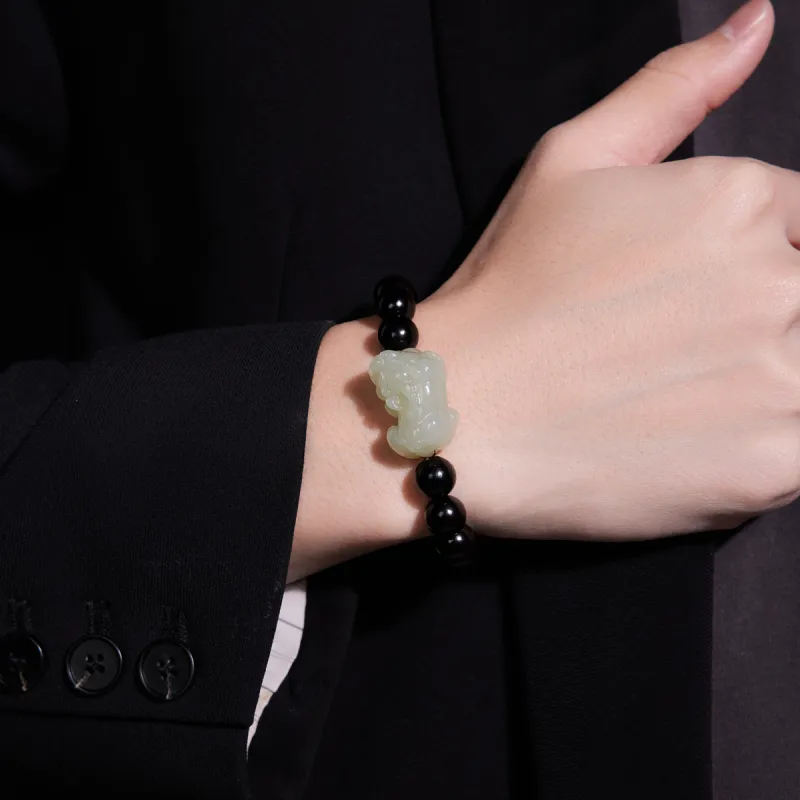 Century Edge Jewelry Hetian Jade Bracelets Pale Greenish White Jade Men's-3