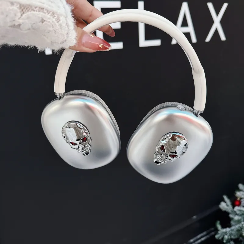 IXN Compatibility With AirPods Ma TPU Premium Electroplated 3D Effect Skull Fun Quirky Headphone Cases-2