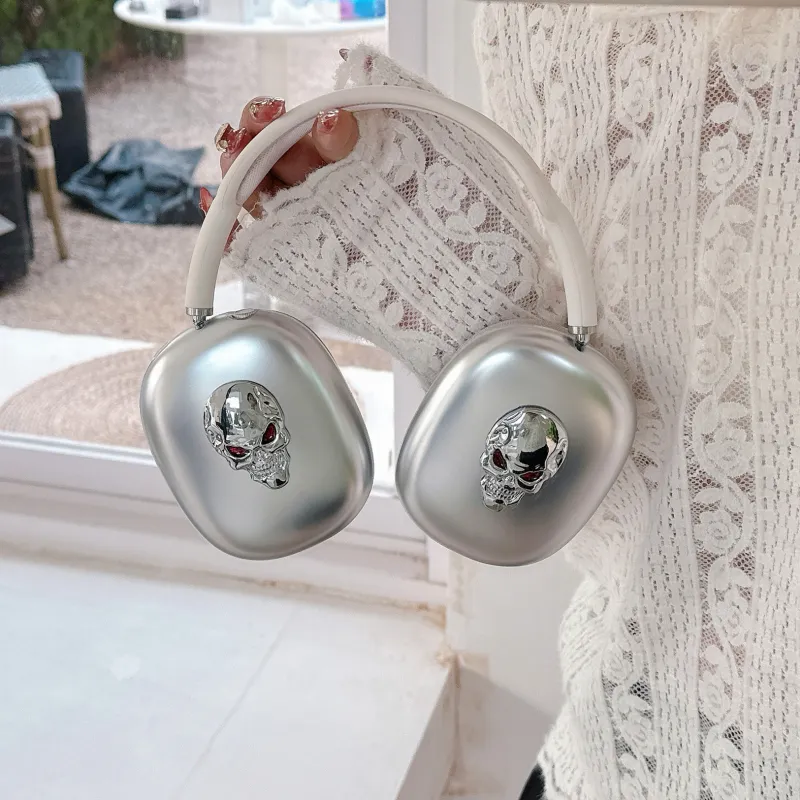IXN Compatibility With AirPods Ma TPU Premium Electroplated 3D Effect Skull Fun Quirky Headphone Cases-1