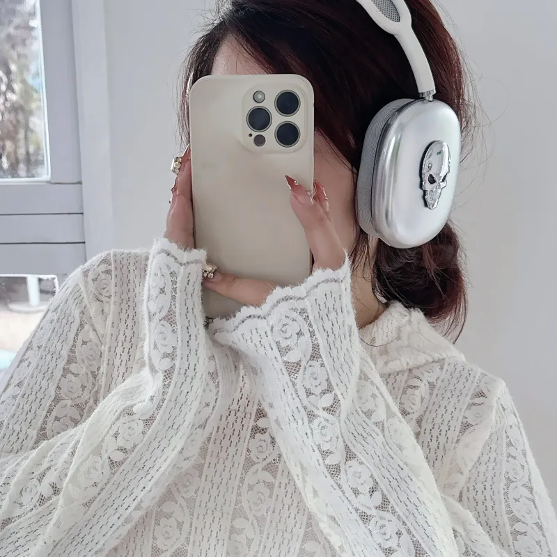 IXN Compatibility With AirPods Ma TPU Premium Electroplated 3D Effect Skull Fun Quirky Headphone Cases-3
