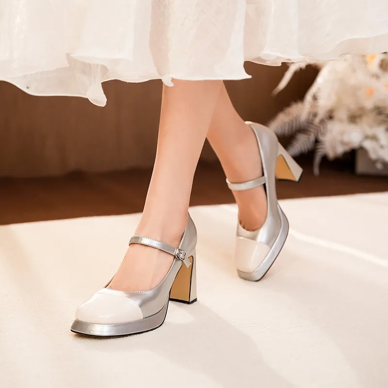 Lanza Chunky Heel High Heels 9CM Women's-7