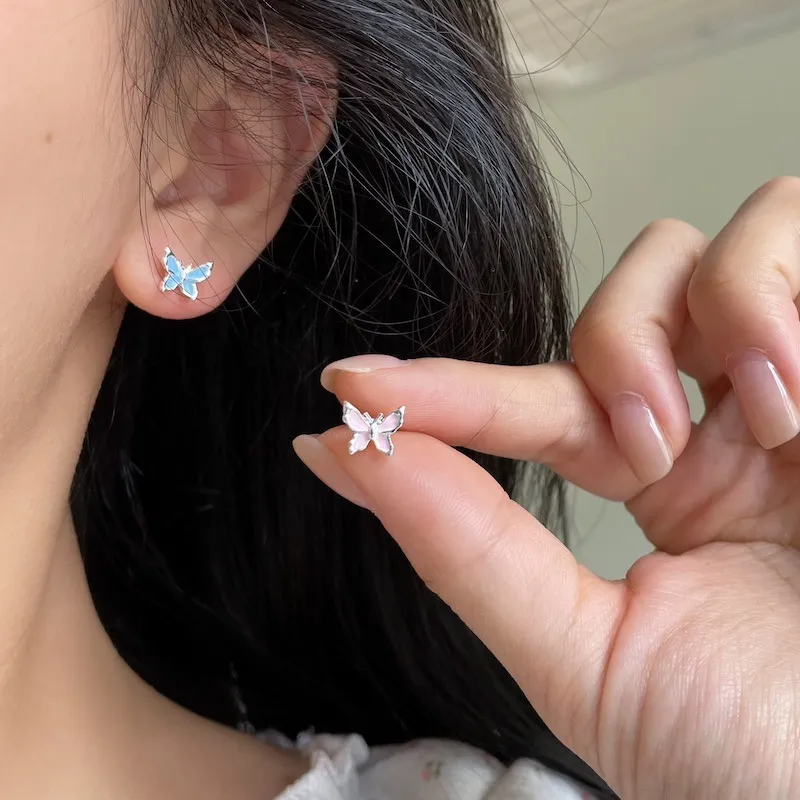 GUDUD 999 Fine Silver Needle Stud Earrings Women's-3