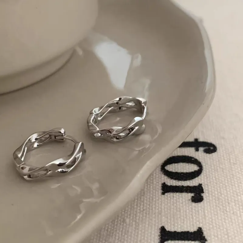 GUDUD 925 Sterling Silver Irregular Hoop Earrings Women's-1