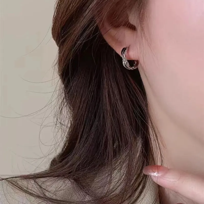 GUDUD 925 Sterling Silver Irregular Hoop Earrings Women's-2