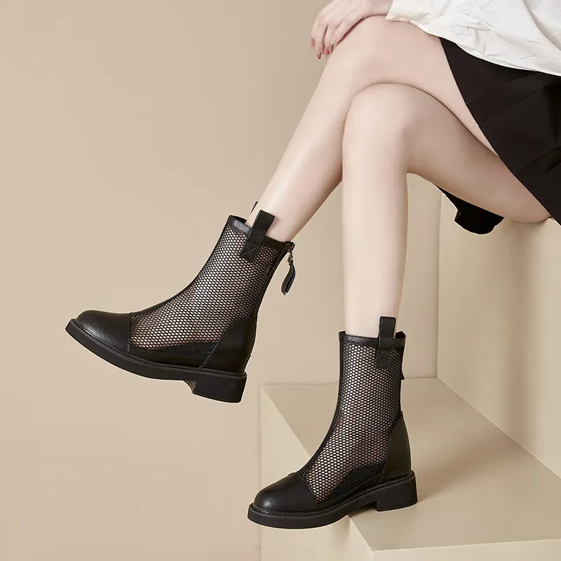 QINGZHUHU Ankle Boots Women's Beige-1