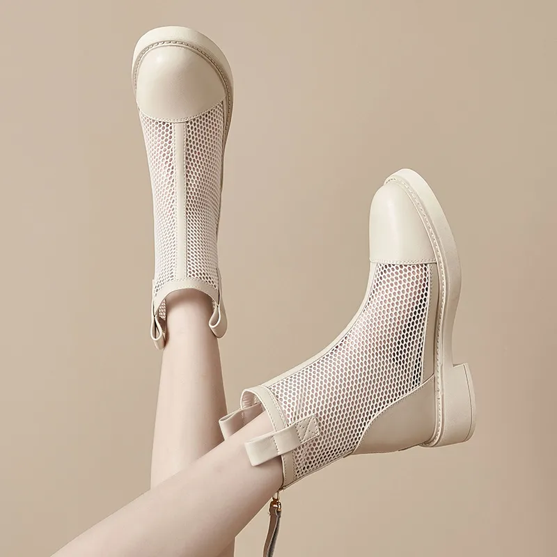 QINGZHUHU Ankle Boots Women's Beige-5