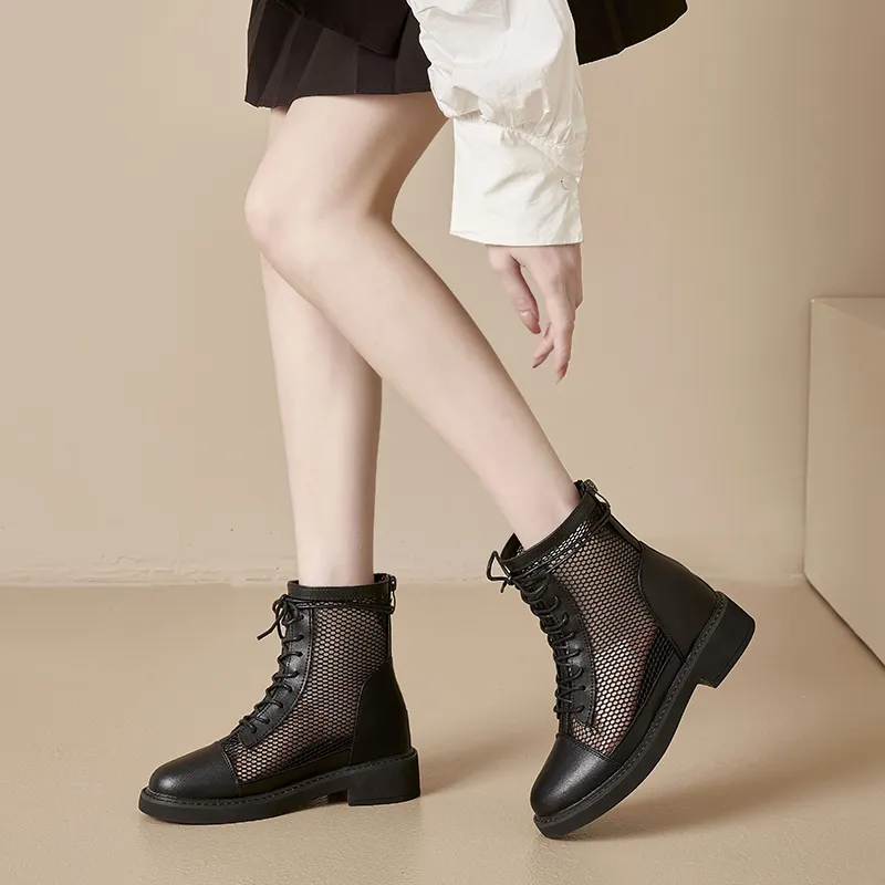QINGZHUHU Ankle Boots Women's Beige/Black-2