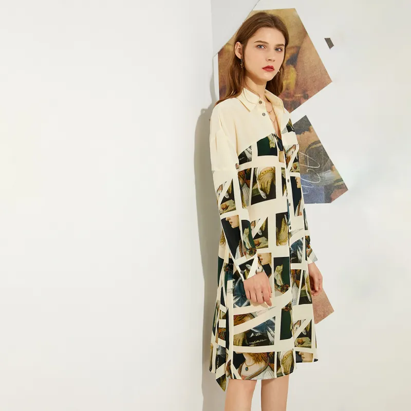 AMII Long Sleeved Dress Women's Beige Apricot-2