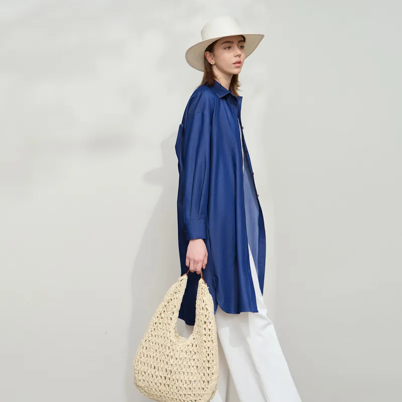 AMII Long Sleeved Dress Women's Denim Blue-6