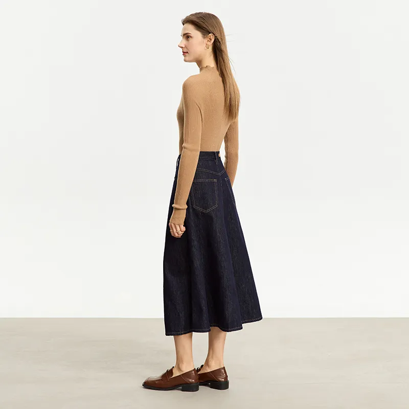 AMII Denim Long Skirts Women's Dark Denim Blue-8