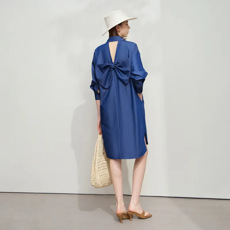 AMII Long Sleeved Dress Women's Denim Blue-2