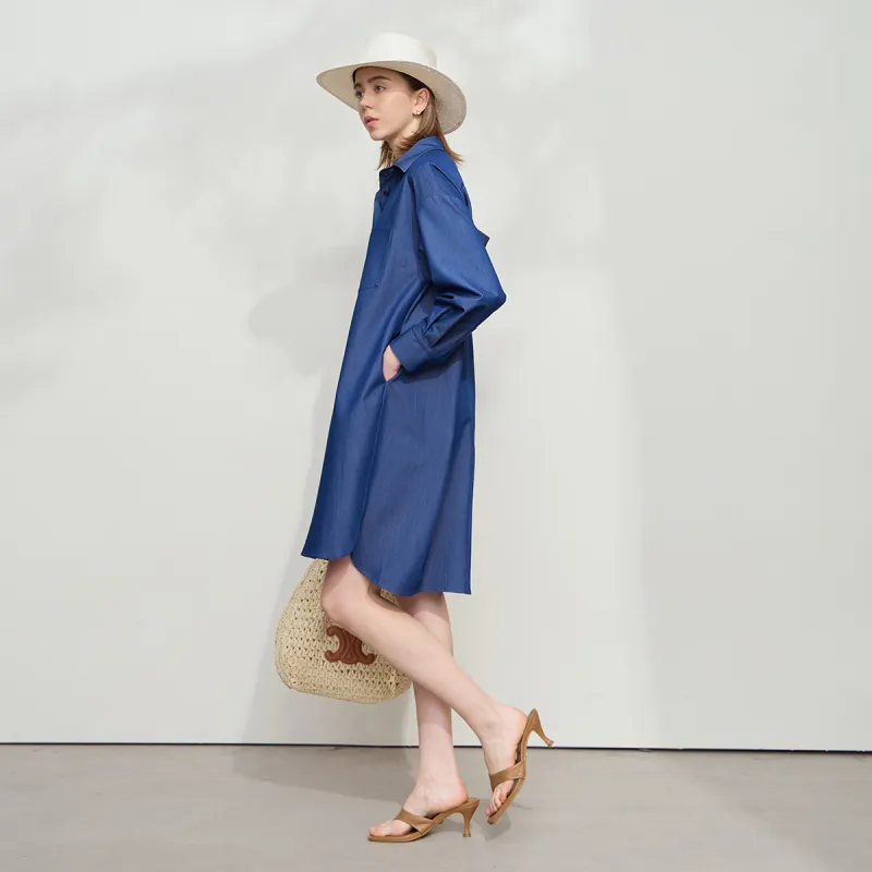 AMII Long Sleeved Dress Women's Denim Blue-5