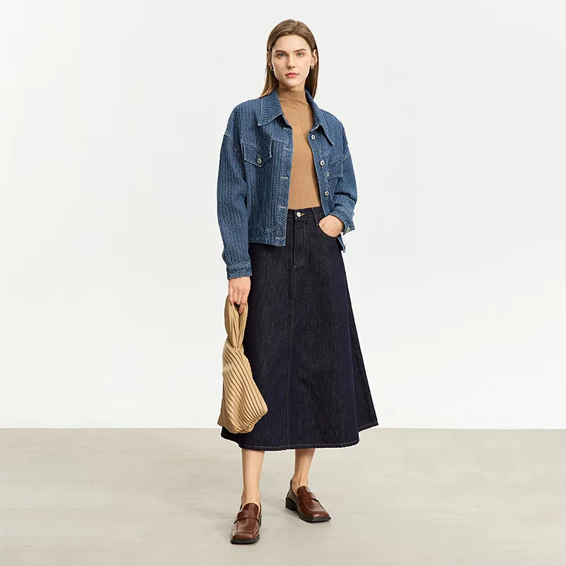 AMII Denim Long Skirts Women's Dark Denim Blue-7