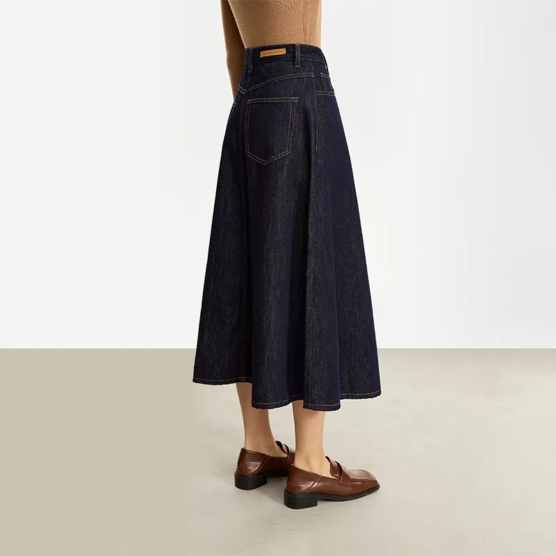 AMII Denim Long Skirts Women's Dark Denim Blue-5