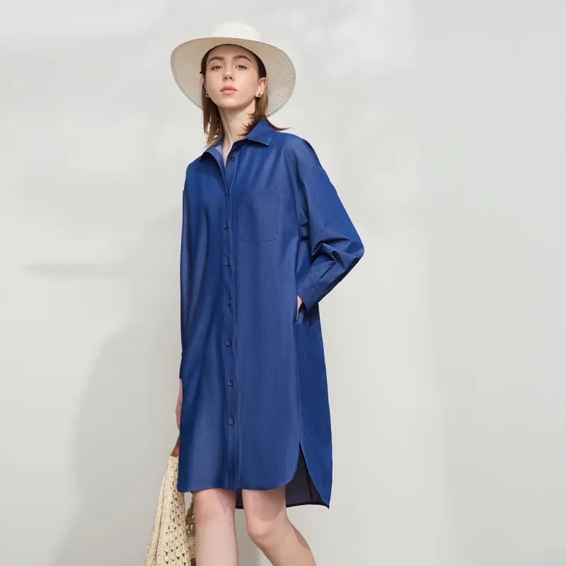 AMII Long Sleeved Dress Women's Denim Blue-4