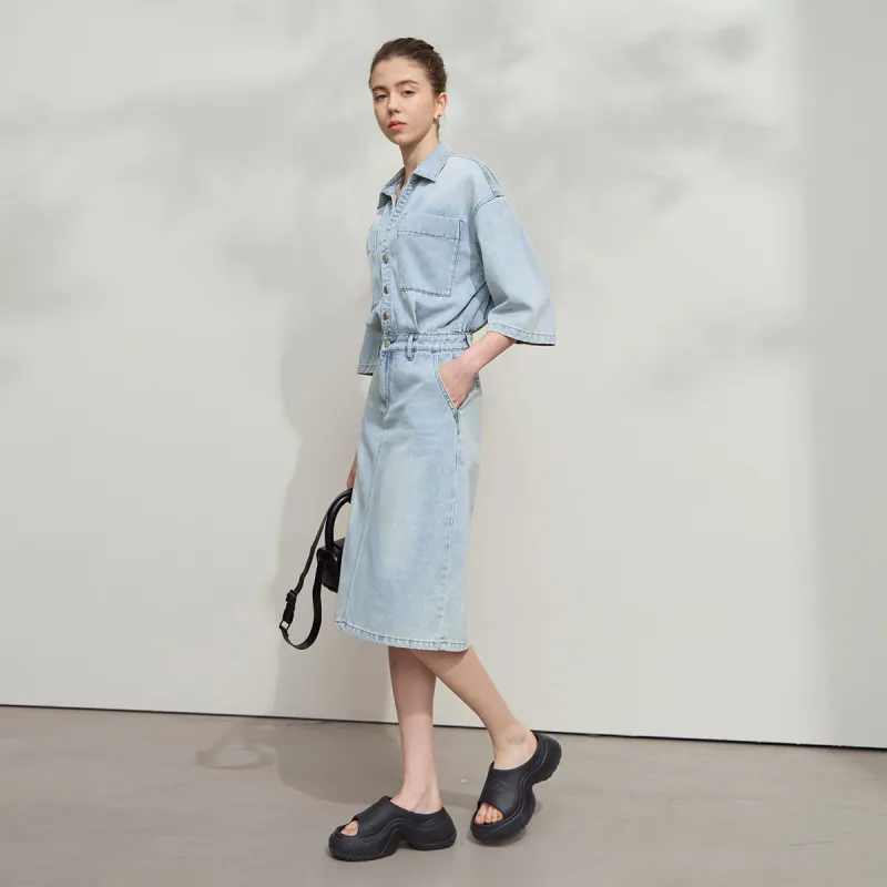 AMII Short Sleeved Dress Women's Light Denim Blue-6