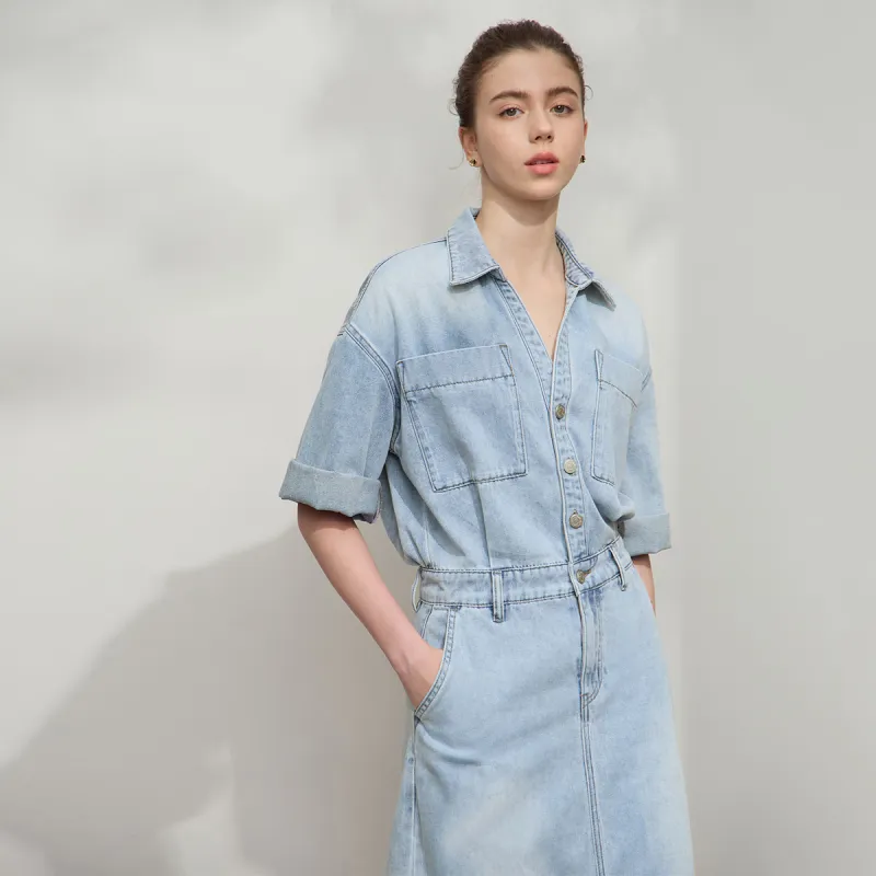 AMII Short Sleeved Dress Women's Light Denim Blue-5