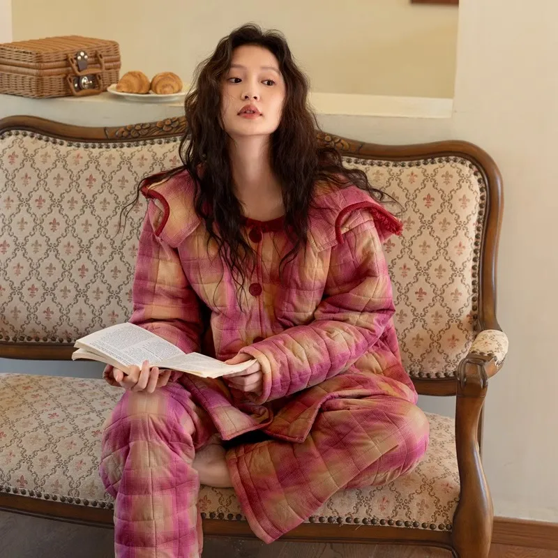 ZumashL Pajama Set Women's Yangmei Red Plaid-1