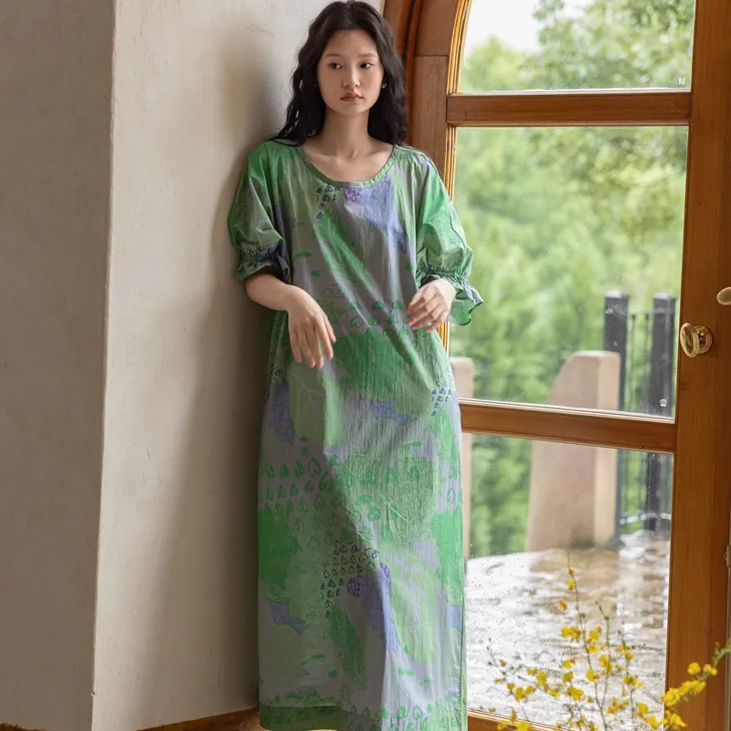 ZumashL Nightgown Women's Emerald Slight Wheat Green-3