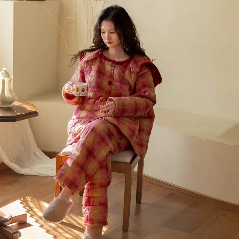 ZumashL Pajama Set Women's Yangmei Red Plaid-3
