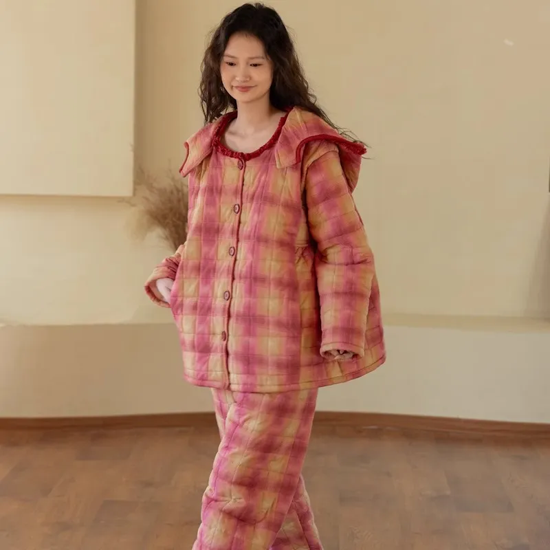 ZumashL Pajama Set Women's Yangmei Red Plaid-5