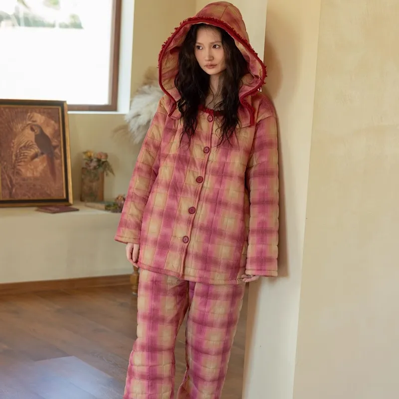 ZumashL Pajama Set Women's Yangmei Red Plaid-2
