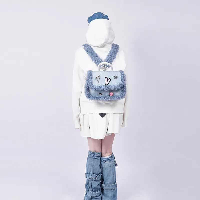 REBIRTH Denim Backpack Regular Women's Blue Denim-5