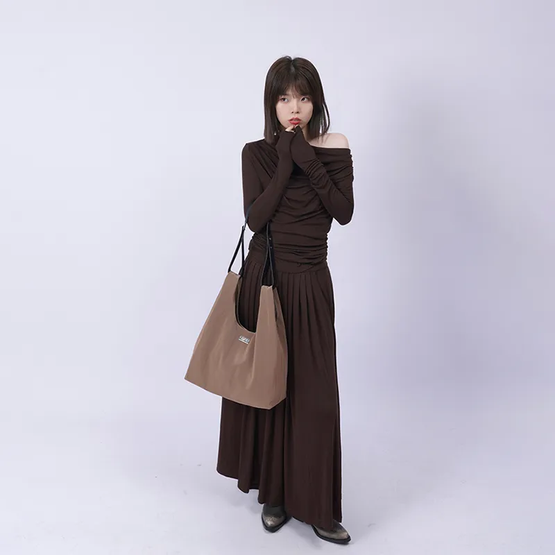 REBIRTH Synthetic Leather Shoulder Bag Women's Light Khaki/Dark Brown-1