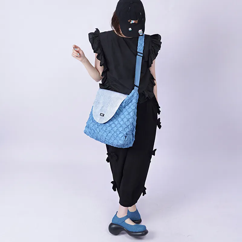 REBIRTH Cotton Crossbody Bag Unisex Denim Blue/Ink Jade Black-4