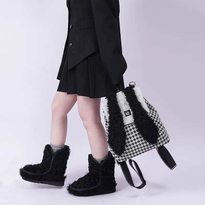 REBIRTH Imitation Denim Canvas Backpack Large Size Women's Fragrance Grey Rabbit Burgundy Rabbit-15