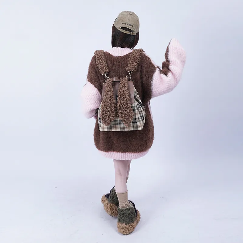 REBIRTH Canvas Backpack Crossbody Bag Handbag Large Size Women's Caramel Rabbit Millennium Purple Bunny-6