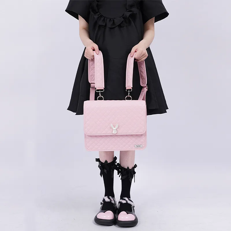 REBIRTH Microfiber Synthetic Leather Backpack Medium Size Women's Black/Pink-11