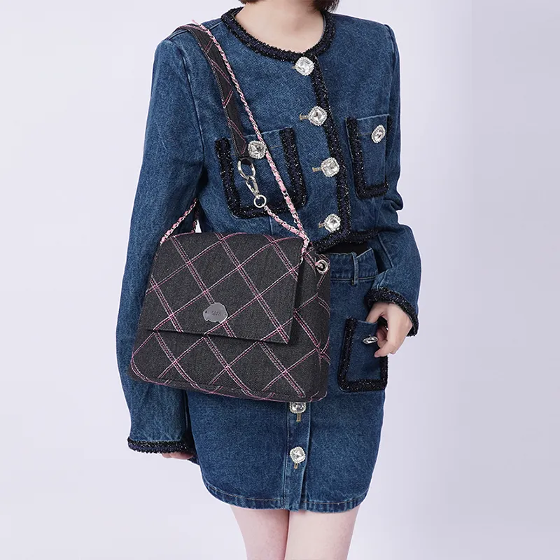 REBIRTH Denim Portable Crossbody Bag, Shoulder Bag Women's Fresh Look Blue, Graphite Black-4