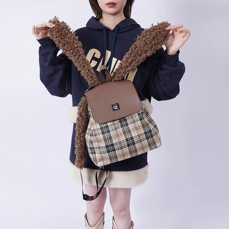 REBIRTH Canvas Backpack Crossbody Bag Handbag Large Size Women's Caramel Rabbit Millennium Purple Bunny-2