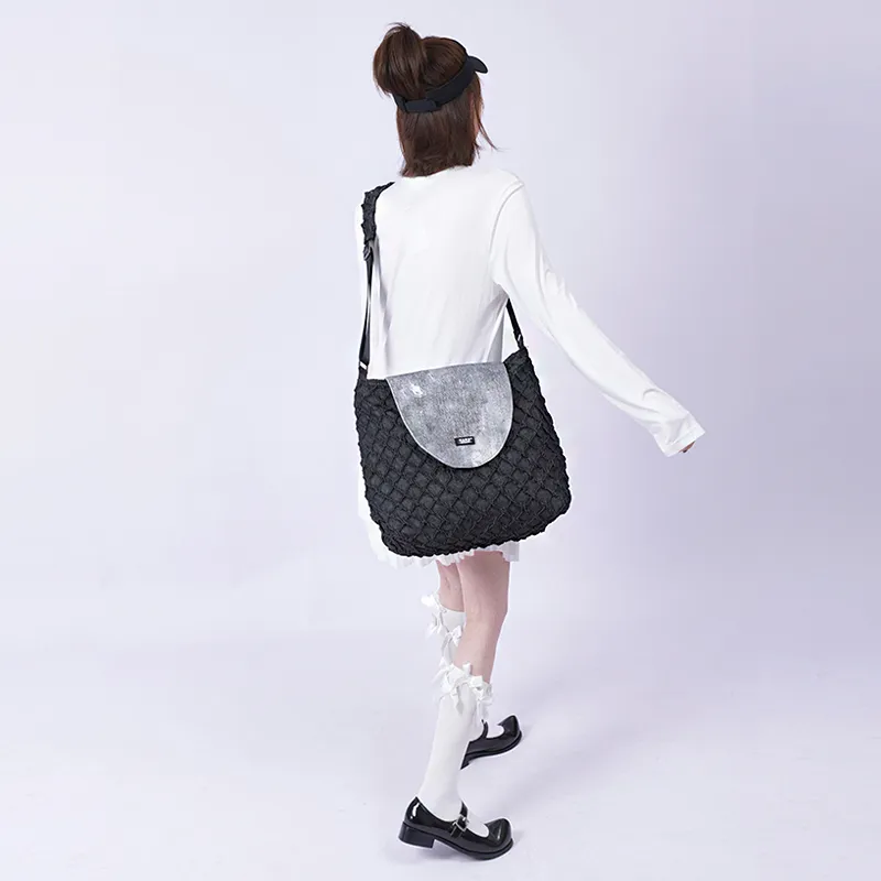 REBIRTH Cotton Crossbody Bag Unisex Denim Blue/Ink Jade Black-8