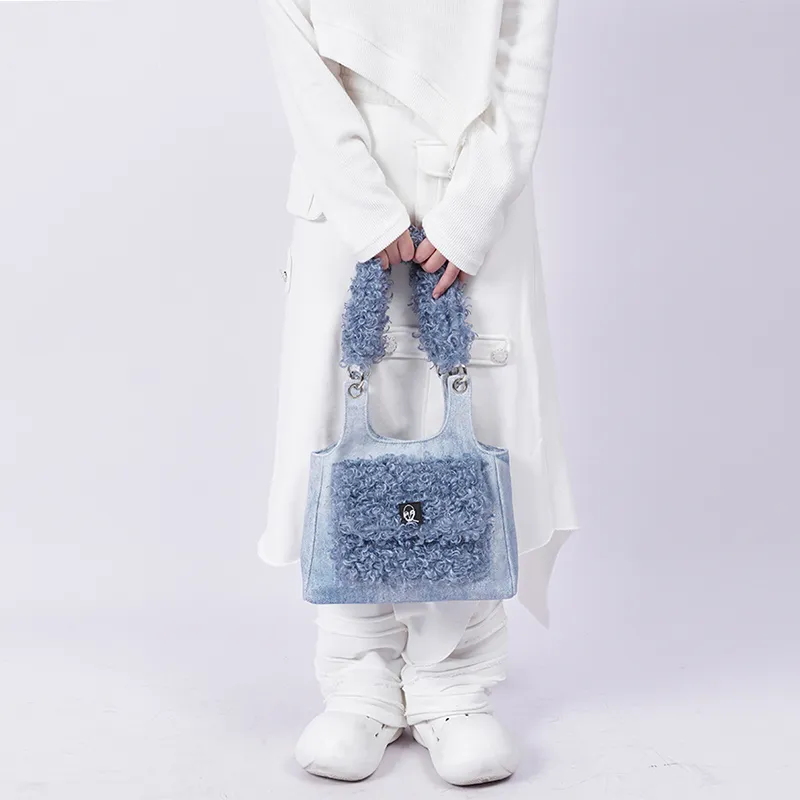 REBIRTH Denim Crossbody Bag, Shoulder Bag Women's Purple Brown Plaid/Black Denim/Blue Denim-14
