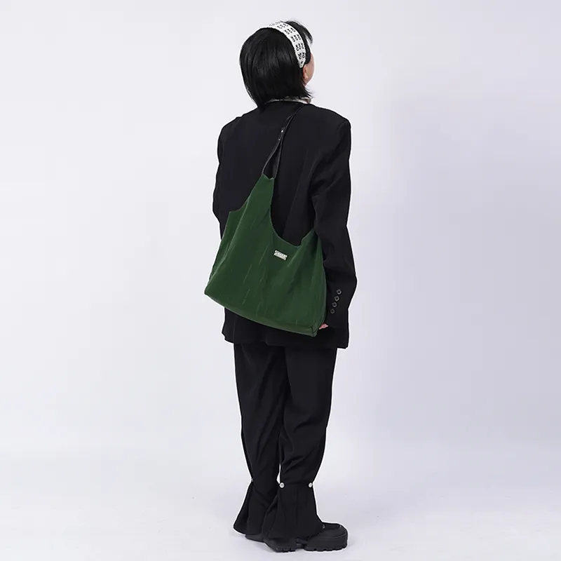 REBIRTH Synthetic Leather Shoulder Bag Regular Unisex Agate Green Silk Black-4