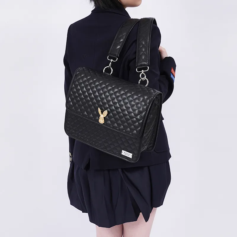 REBIRTH Microfiber Synthetic Leather Backpack Medium Size Women's Black/Pink-1
