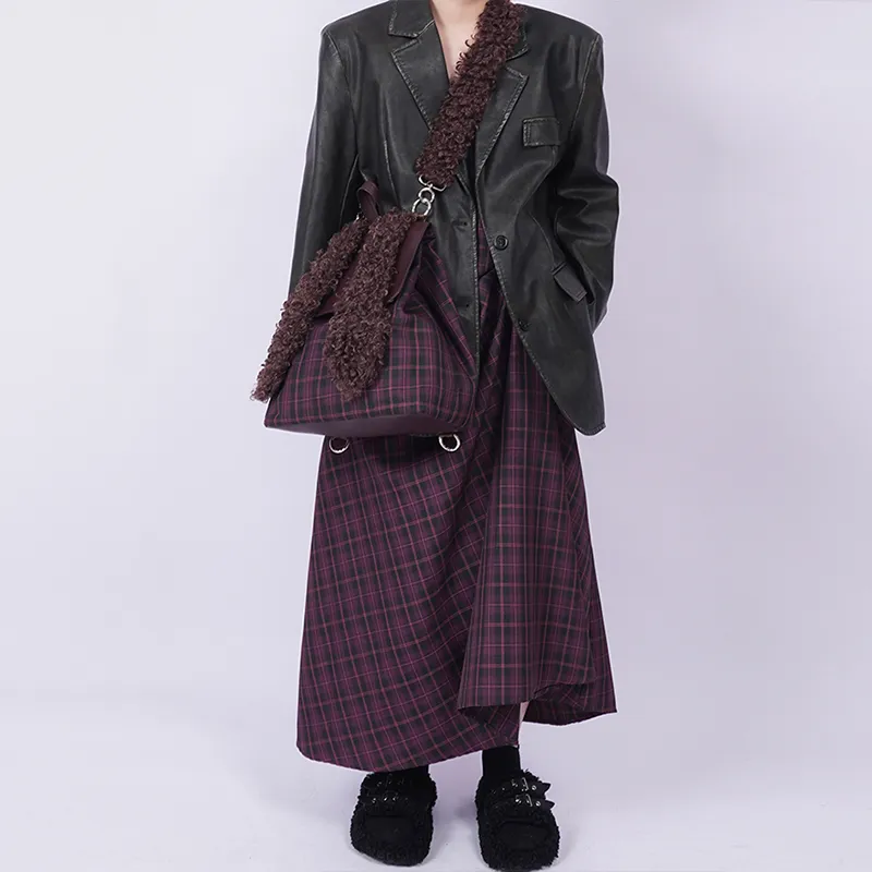 REBIRTH Imitation Denim Canvas Backpack Large Size Women's Fragrance Grey Rabbit Burgundy Rabbit-7