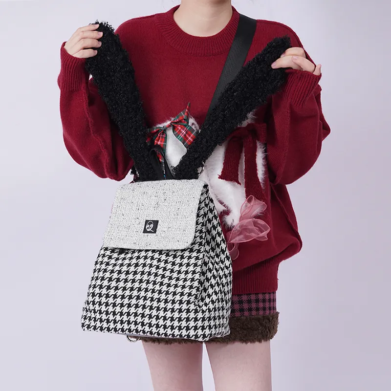 REBIRTH Imitation Denim Canvas Backpack Large Size Women's Fragrance Grey Rabbit Burgundy Rabbit-10