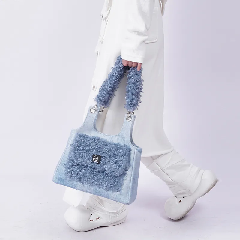REBIRTH Denim Crossbody Bag, Shoulder Bag Women's Purple Brown Plaid/Black Denim/Blue Denim-13