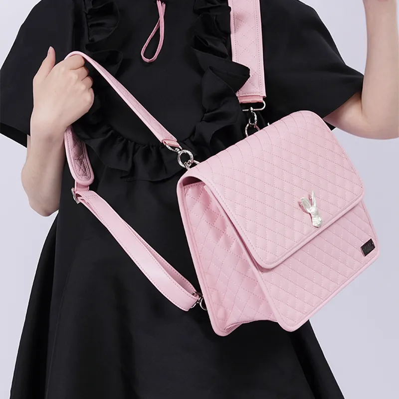 REBIRTH Microfiber Synthetic Leather Backpack Medium Size Women's Black/Pink-9