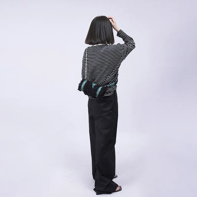 REBIRTH Denim Fabric With Eco Friendly Fleece Crossbody Cylinder Underarm Shoulder Bag Women's Multicolor-13