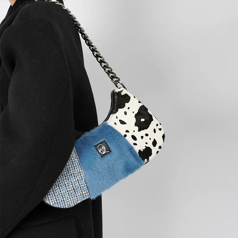 REBIRTH Premium Woven Fabric Handbag, Shoulder Bag Regular Women's Wild Blue-4