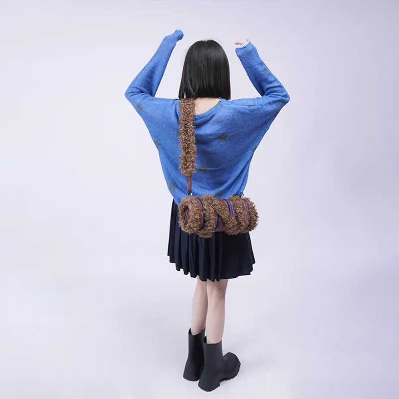 REBIRTH Denim Fabric With Eco Friendly Fleece Crossbody Cylinder Underarm Shoulder Bag Women's Multicolor-7