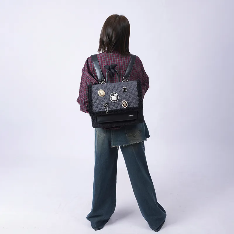 REBIRTH Microfiber Leather Backpack Regular Women's Blue/Black-6