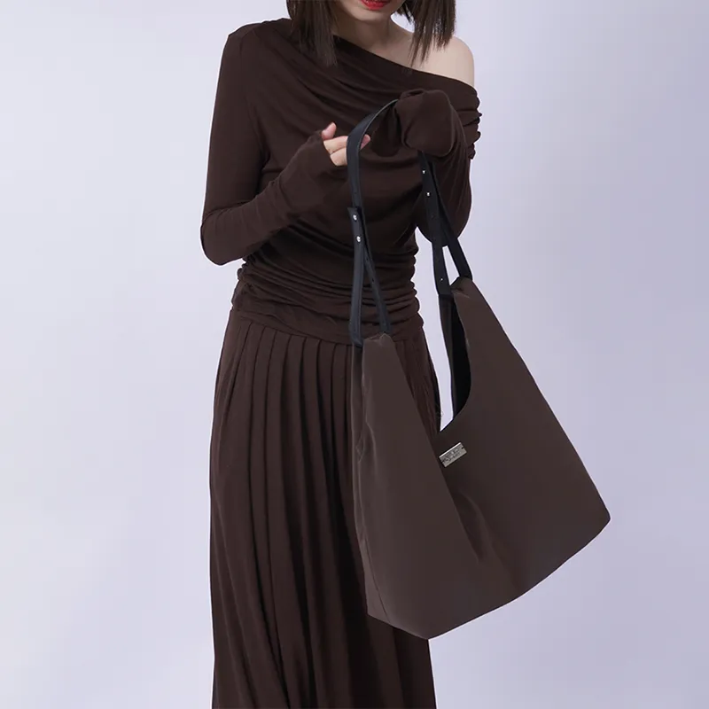 REBIRTH Synthetic Leather Shoulder Bag Women's Light Khaki/Dark Brown-8
