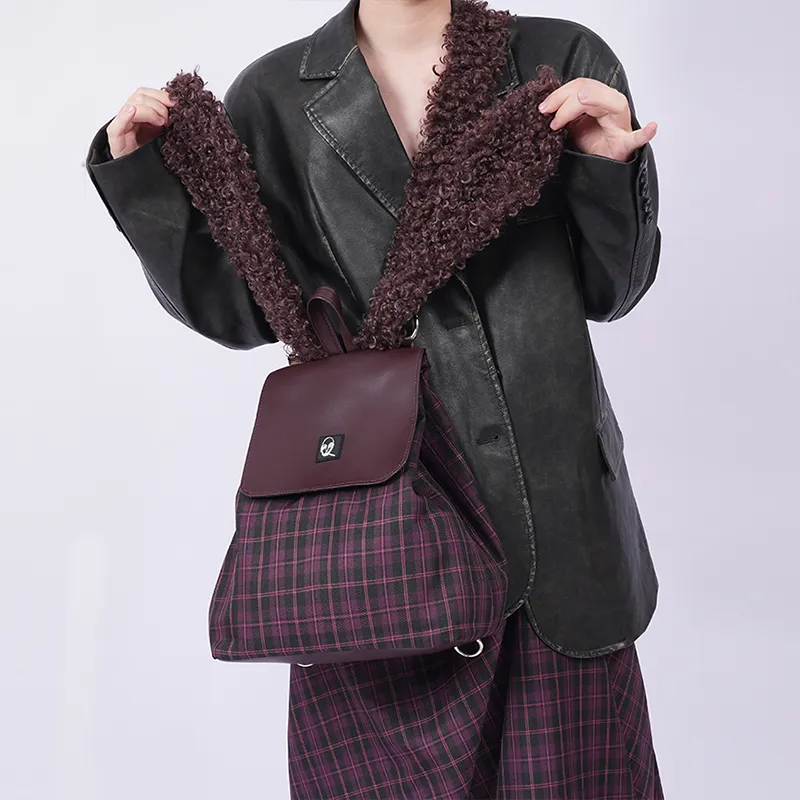 REBIRTH Imitation Denim Canvas Backpack Large Size Women's Fragrance Grey Rabbit Burgundy Rabbit-5