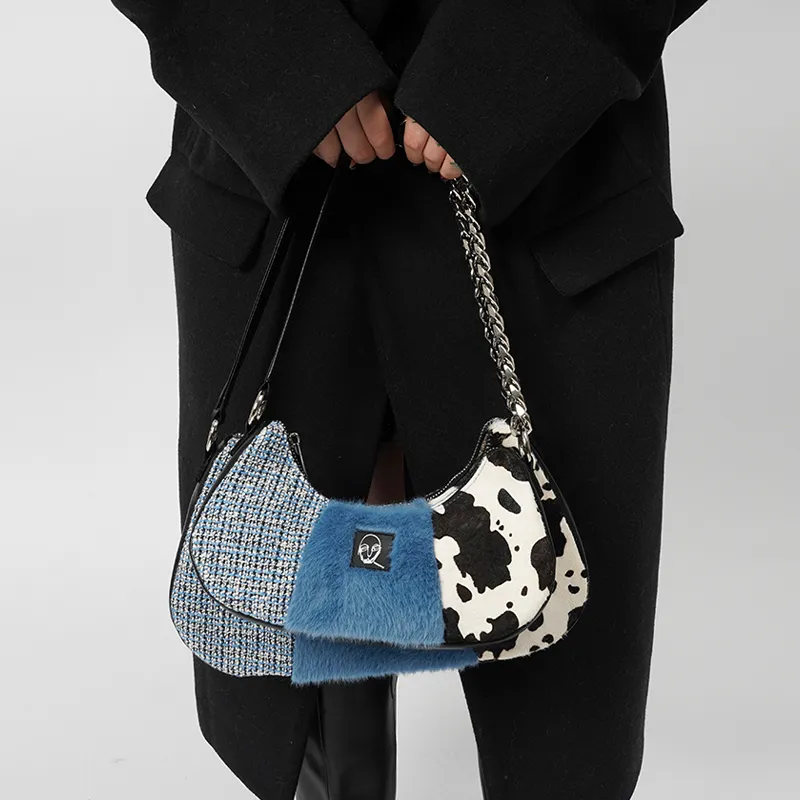 REBIRTH Premium Woven Fabric Handbag, Shoulder Bag Regular Women's Wild Blue-3
