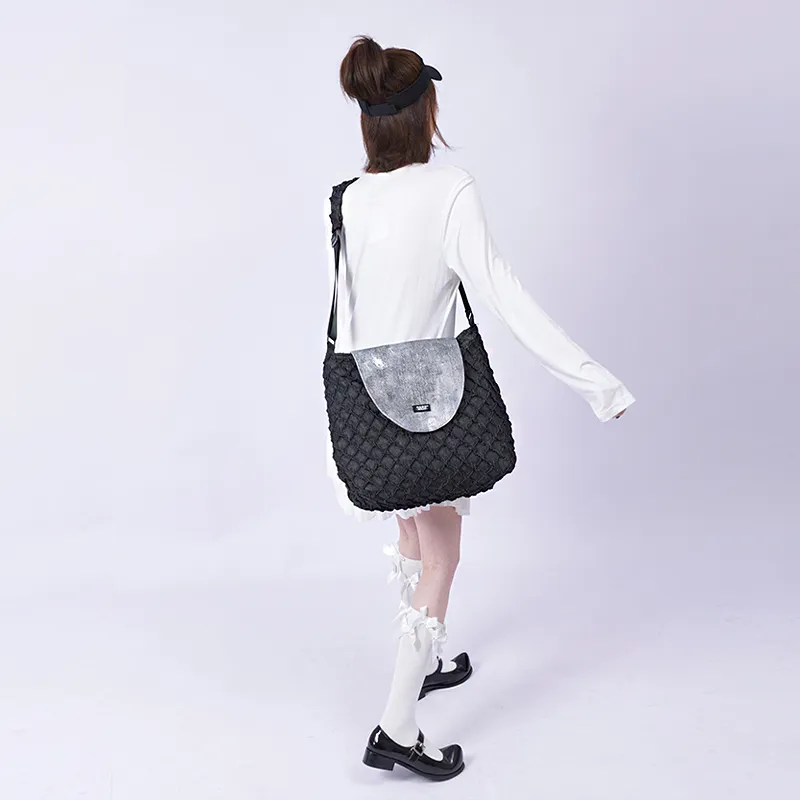 REBIRTH Cotton Crossbody Bag Unisex Denim Blue/Ink Jade Black-9